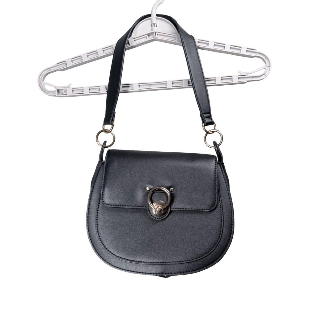 Badgley Mischka Black Saddle Bag Crossbody Purse Gold Hardware Minimalist Chic